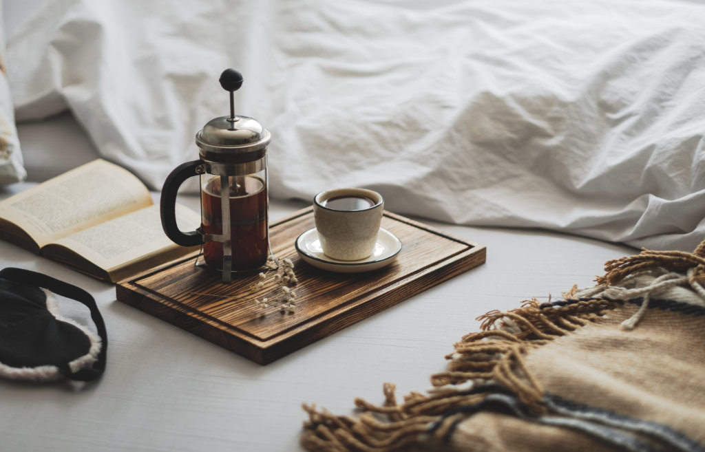 coffee brewed in a french press coffee maker - go joe bean