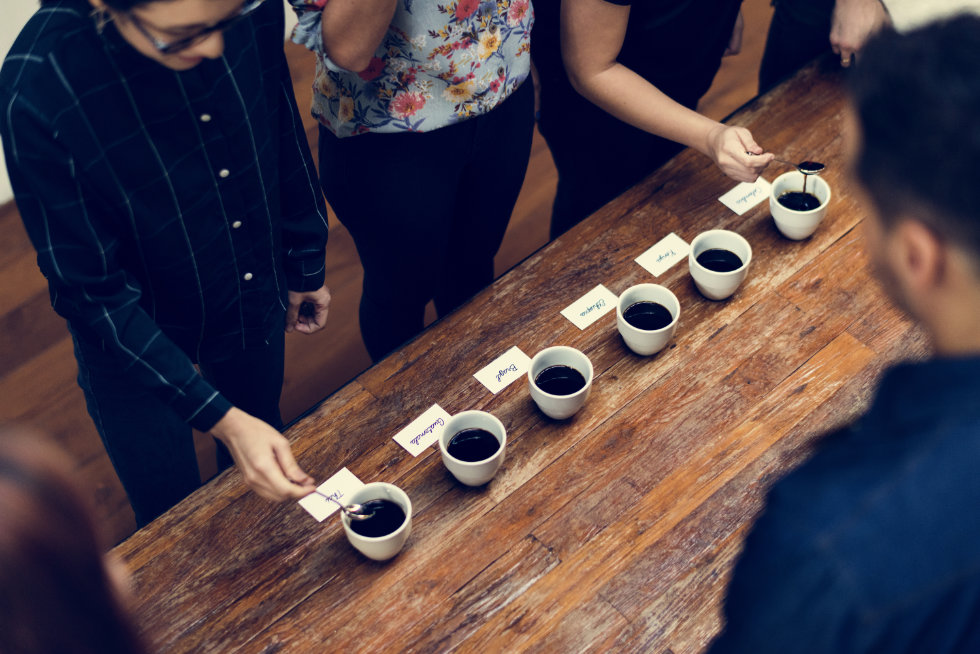 coffee on table for coffee tasting Coffee Connoisseur - go joe bean