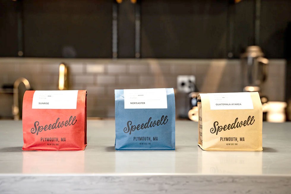 3 coffee bags on a counter - speedwell coffee - gojoebean