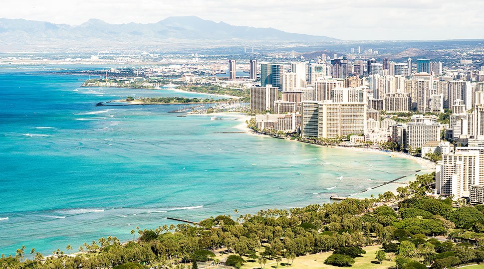 panorama skyline of honolulu and waikiki - hawaiian coffee industry - go joe bean